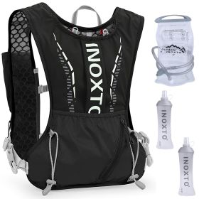 Sport Hydration Vest Running Backpack with 15oz 50oz Water Bladder Adjustable Strap Storage Bag for Trail Running Marathon Race Hiking (Option: Black)