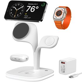 5-in-1 Magnetic Real Wireless Desktop Fast Charging Station For Multiple Devices (Color: White)