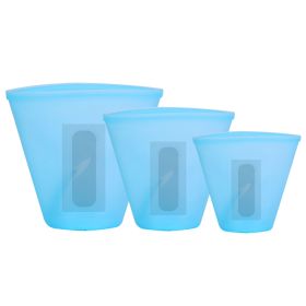 3Pcs Silicone Food Storage Bags Reusable Leakproof Food Container Set with 3 Seals Microwave Dishwasher Safe Environment Friendly 8.5Oz/17Oz/25.4 (Color: Blue)