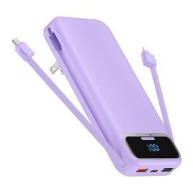 12000mAh Portable Charger Power Bank With Built In Cables (Color: Purple)