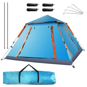 4-5 Person Camping Tent Outdoor Foldable Waterproof Tent with 2 Mosquito Nets Windows Carrying Bag for Hiking Climbing Adventure Fishing (Color: Blue, size: One Size)