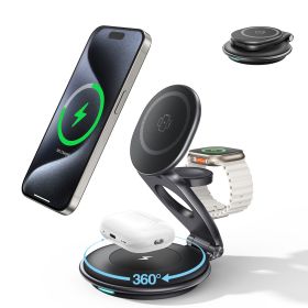 3 In 1 Wireless Travel Magsafe Charger Station For Multiple Devices Magnetic Foldable Charger 30W Charger Included (Color: Black)