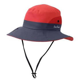 Women Summer Sun Bucket Hats Foldable UV Protection Cotton Cap Wide Brim Floppy Cap Packable Ponytail Mesh Travel Hat For Beach Fishing Camping Travel (Option: Darkred)